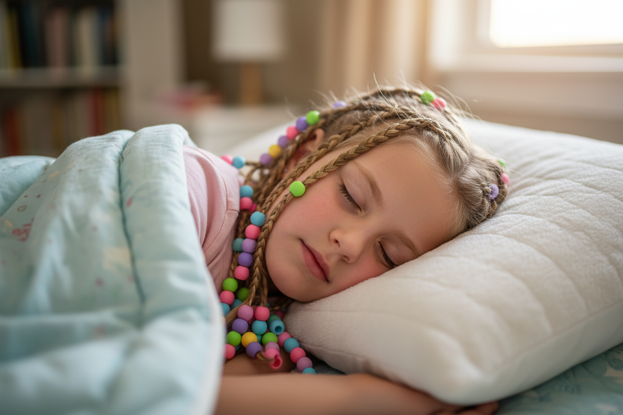 non elle a les perles dans les cheveux. je veux montrer quon peut drmir dessus et ce sera sans douleur